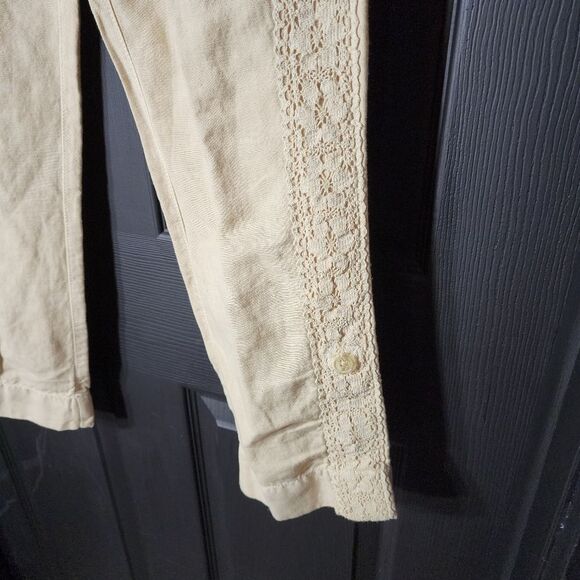Sundance Sz. 4 New Linen Cotton Blend Organia Lace Pants in Sand Boho Lagenlook - Picture 8 of 16